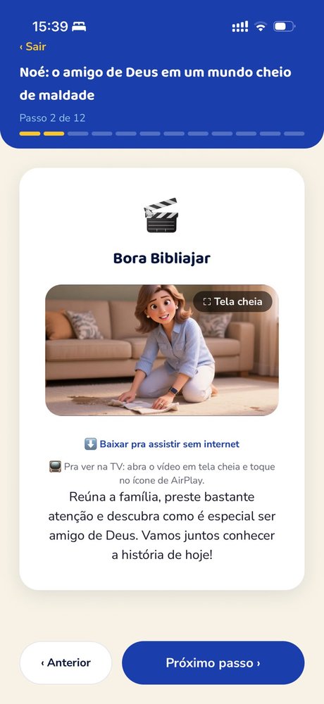 Tela do aplicativo com o episódio animado do dia