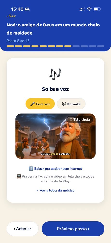 Tela do aplicativo com a música e o modo karaokê