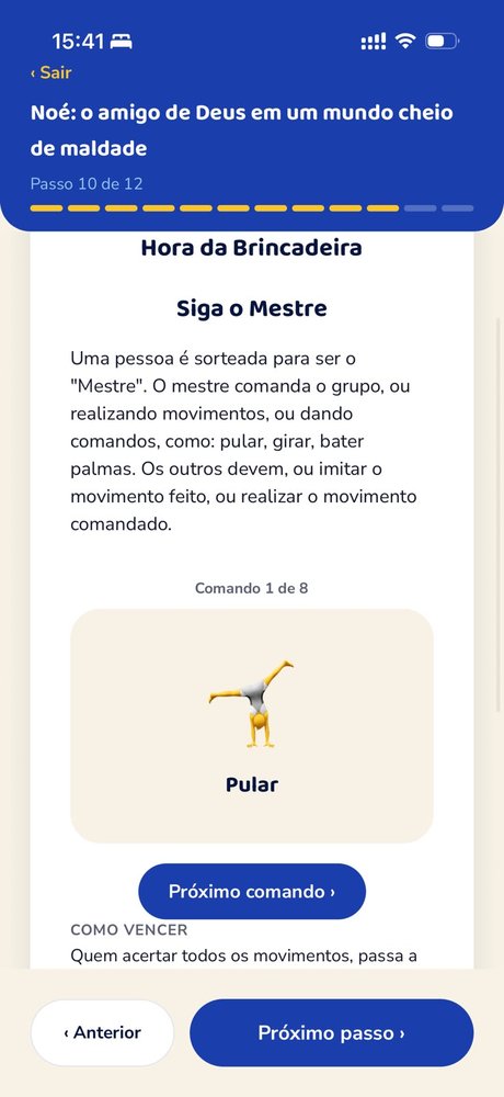 Tela do aplicativo com o jogo da lição